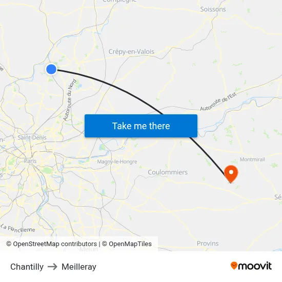 Chantilly to Meilleray map