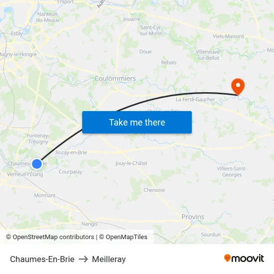 Chaumes-En-Brie to Meilleray map