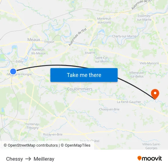 Chessy to Meilleray map