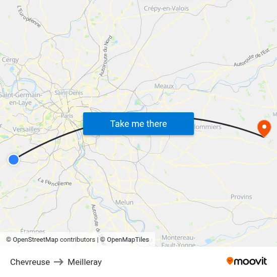 Chevreuse to Meilleray map