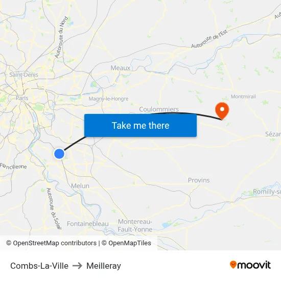 Combs-La-Ville to Meilleray map