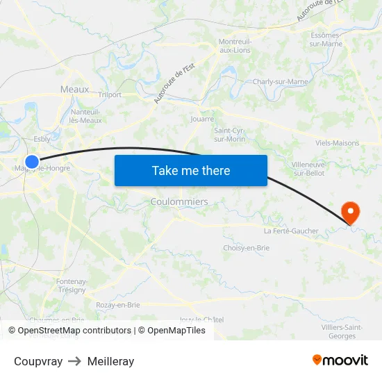 Coupvray to Meilleray map