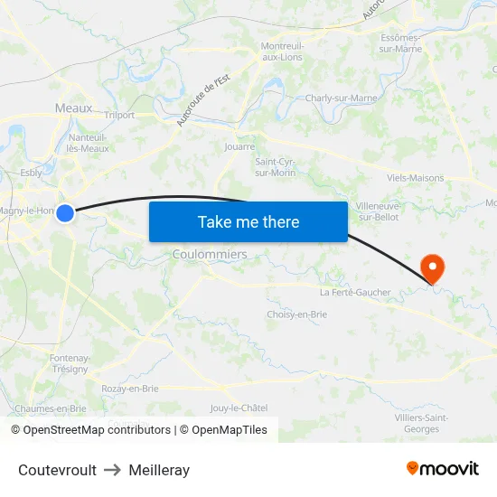 Coutevroult to Meilleray map