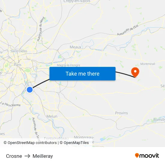 Crosne to Meilleray map