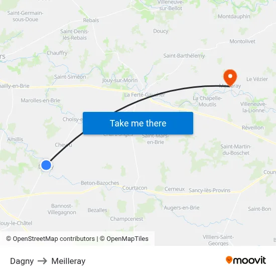 Dagny to Meilleray map
