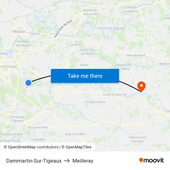 Dammartin-Sur-Tigeaux to Meilleray map