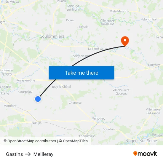Gastins to Meilleray map