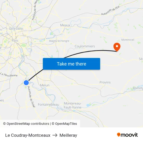 Le Coudray-Montceaux to Meilleray map