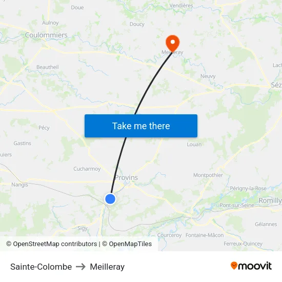 Sainte-Colombe to Meilleray map