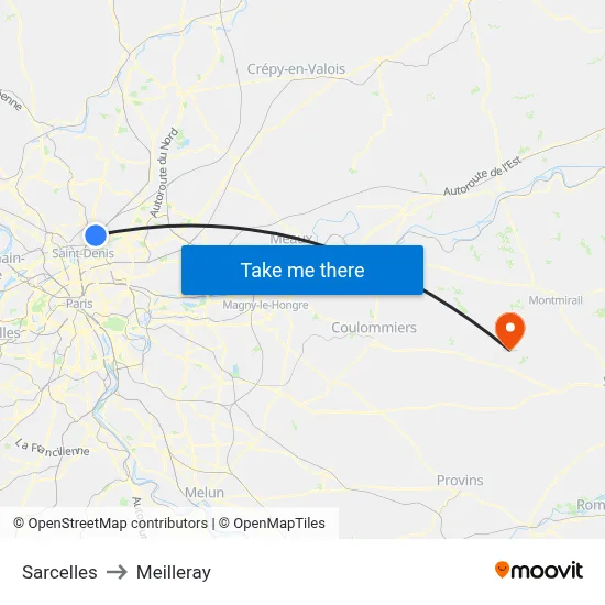Sarcelles to Meilleray map
