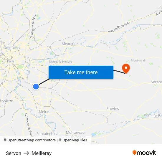 Servon to Meilleray map