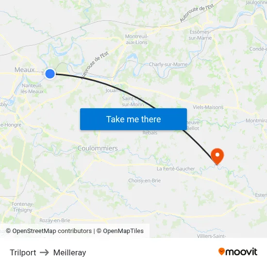 Trilport to Meilleray map