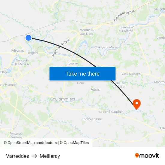 Varreddes to Meilleray map