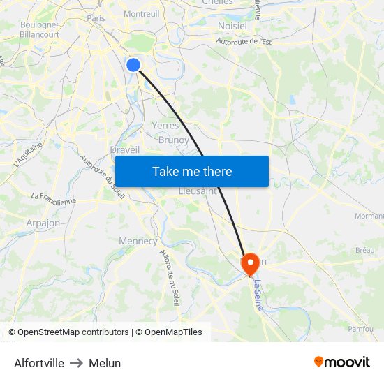 Alfortville to Melun map