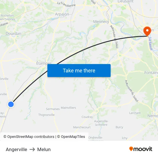 Angerville to Melun map