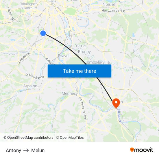 Antony to Melun map