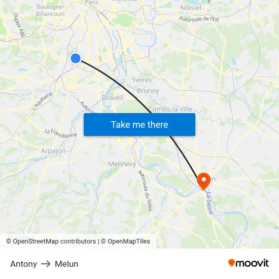 Antony to Melun map