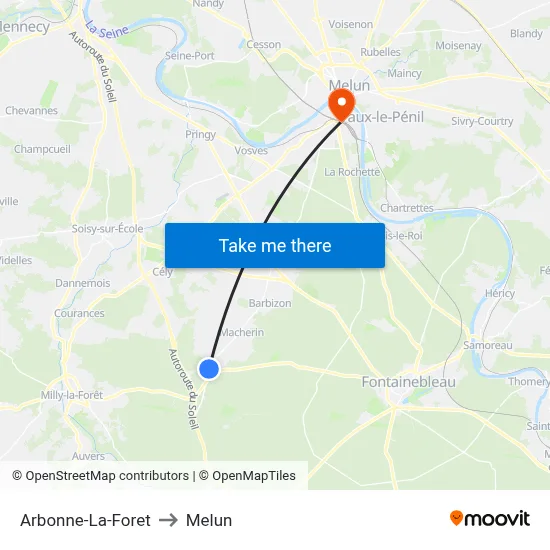 Arbonne-La-Foret to Melun map