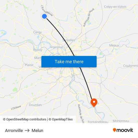 Arronville to Melun map