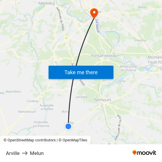 Arville to Melun map