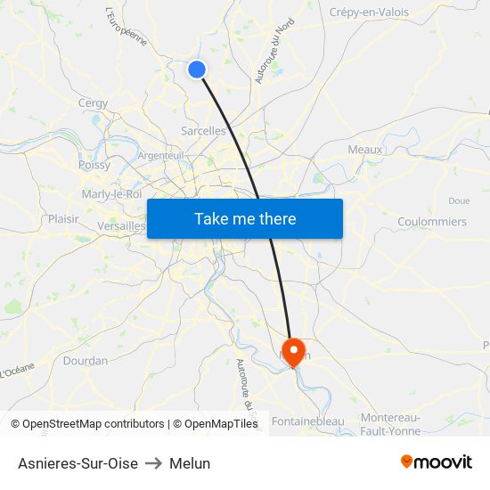 Asnieres-Sur-Oise to Melun map