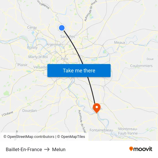 Baillet-En-France to Melun map
