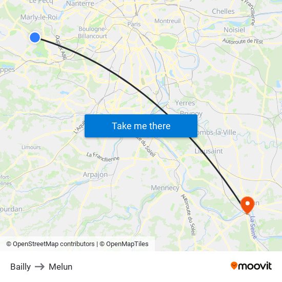 Bailly to Melun map