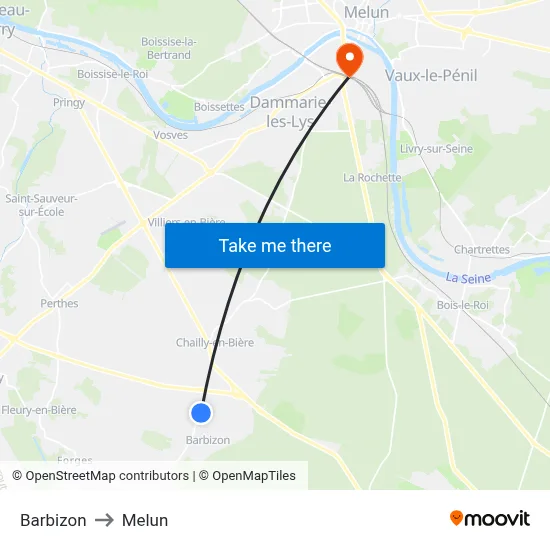 Barbizon to Melun map