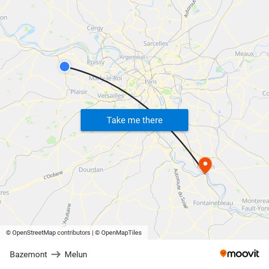 Bazemont to Melun map