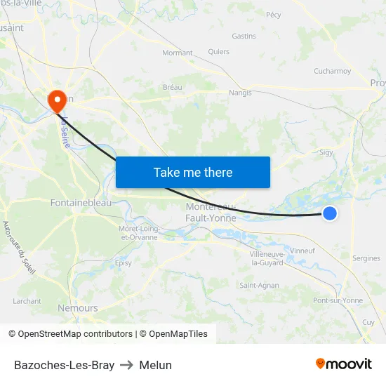 Bazoches-Les-Bray to Melun map