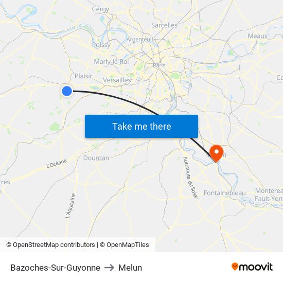 Bazoches-Sur-Guyonne to Melun map
