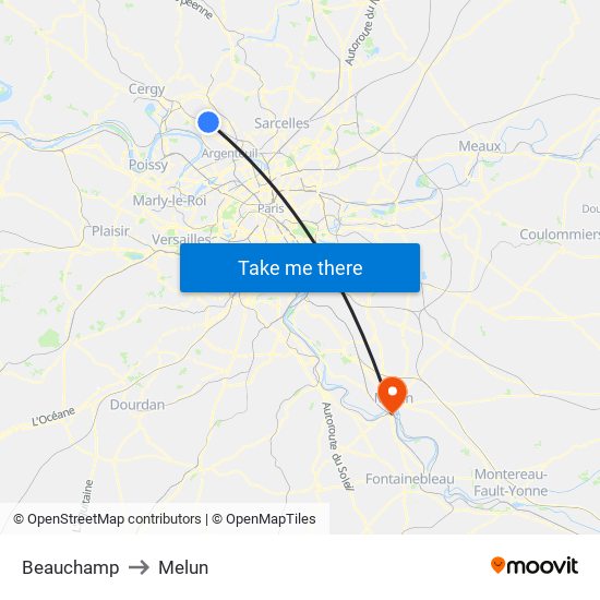 Beauchamp to Melun map