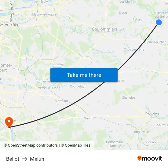 Bellot to Melun map