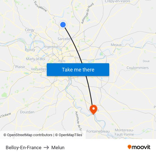 Belloy-En-France to Melun map