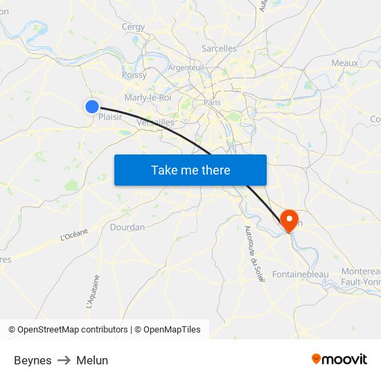 Beynes to Melun map