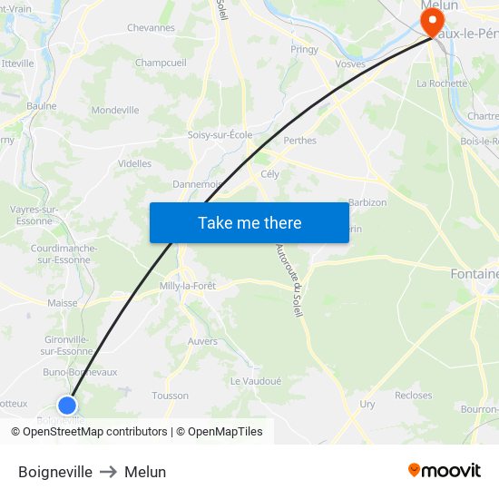 Boigneville to Melun map