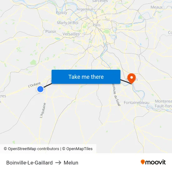 Boinville-Le-Gaillard to Melun map