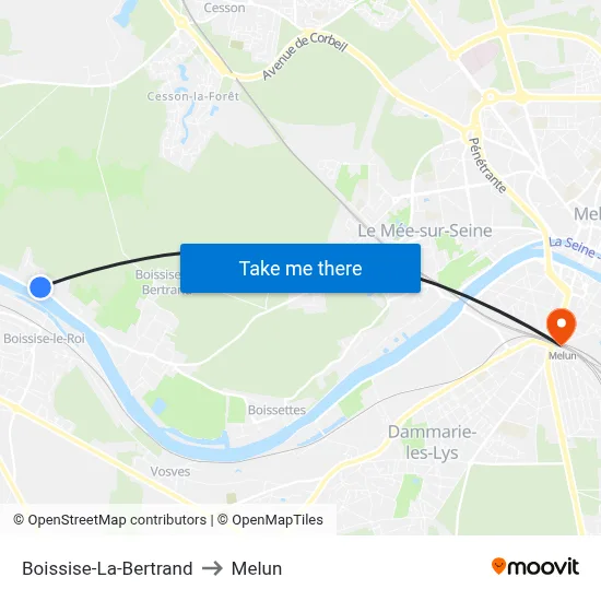 Boissise-La-Bertrand to Melun map