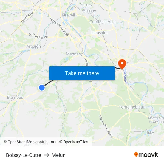 Boissy-Le-Cutte to Melun map