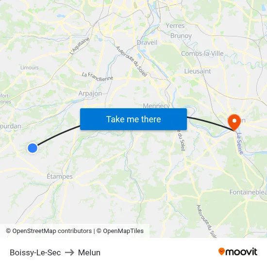 Boissy-Le-Sec to Melun map