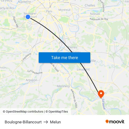 Boulogne-Billancourt to Melun map