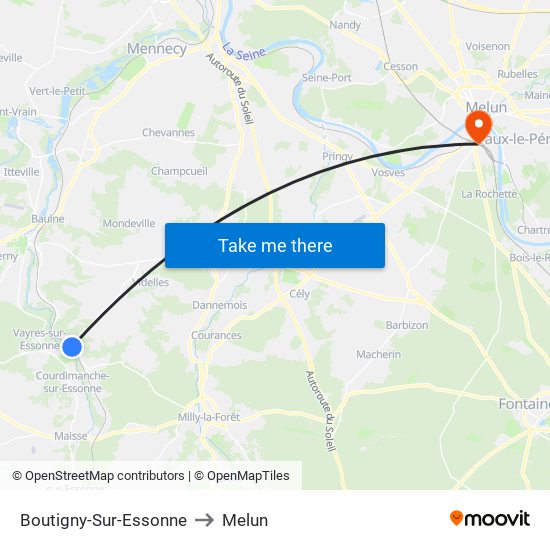 Boutigny-Sur-Essonne to Melun map