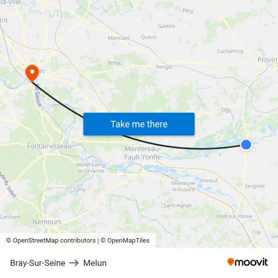Bray-Sur-Seine to Melun map