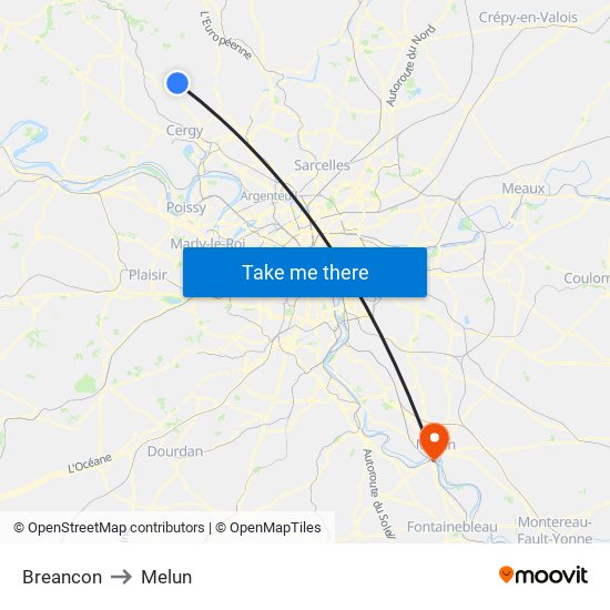 Breancon to Melun map