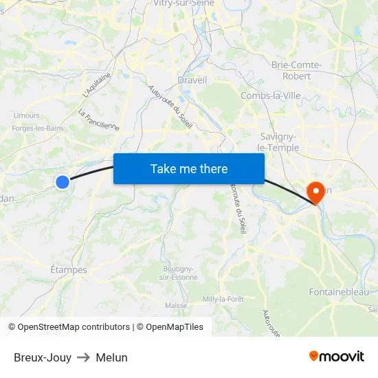 Breux-Jouy to Melun map
