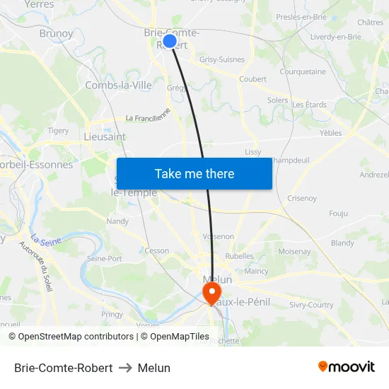 Brie-Comte-Robert to Melun map
