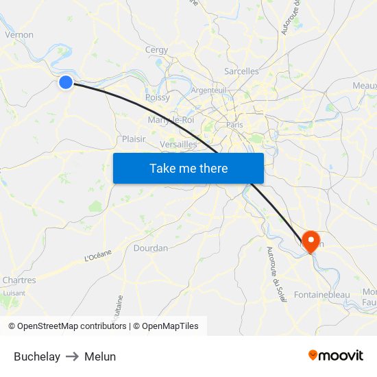 Buchelay to Melun map