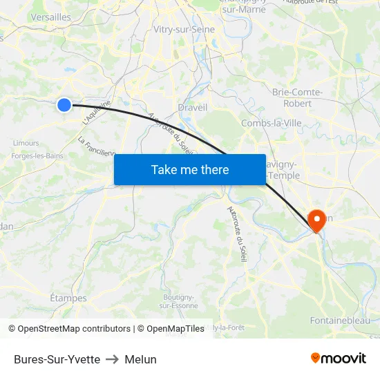 Bures-Sur-Yvette to Melun map