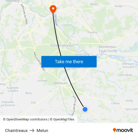 Chaintreaux to Melun map