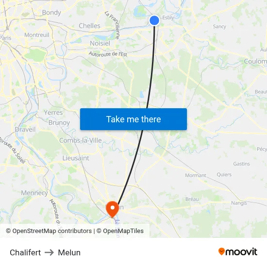 Chalifert to Melun map